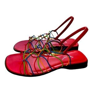 MOBILITY womens 7 open toe sandals RAINBOW colors ELASTIC straps slip on…